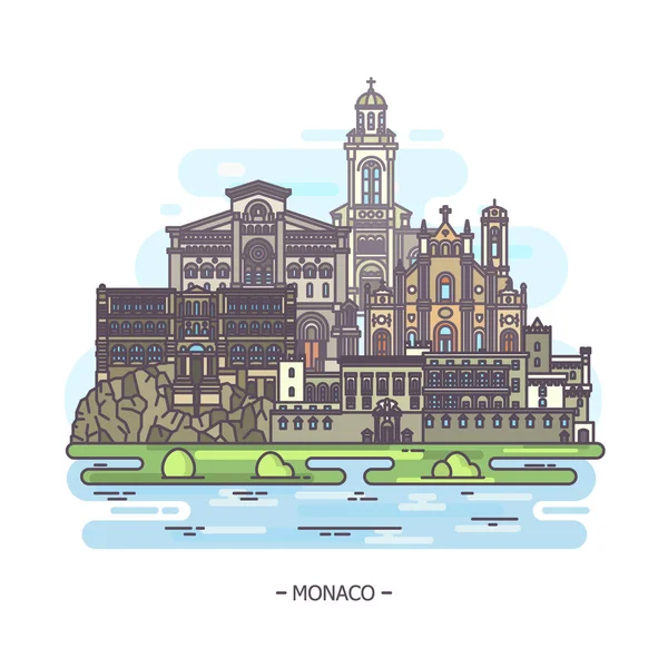 Monaco híres municipal és vallási iránypontok — Stock Vector