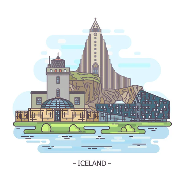 Islandia architektura zabytki, zabytki Islandii — Wektor stockowy