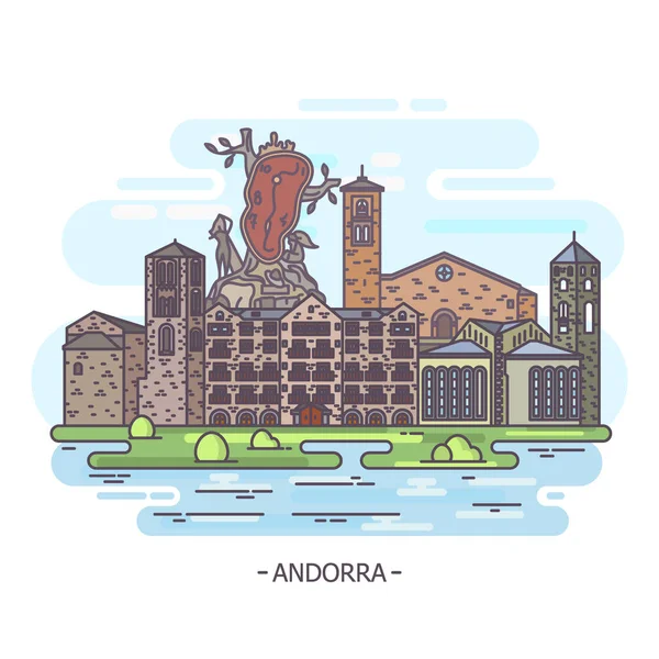 Lugares emblemáticos de Andorra o arquitectura andorrana — Vector de stock