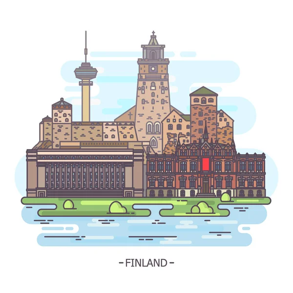 Monumentos famosos de Finlandia y monumentos finlandeses — Vector de stock