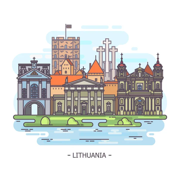 Monumentos lituanos o punto de referencia de Lituania — Vector de stock