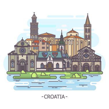 Historical landmarks of Croatia, architecture, tourism theme clipart