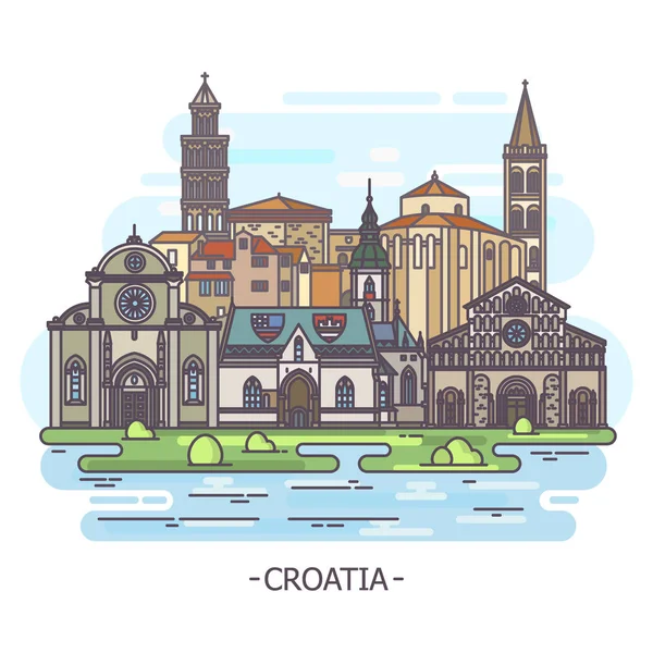 Monumentos históricos de Croacia, arquitectura, turismo tema — Vector de stock