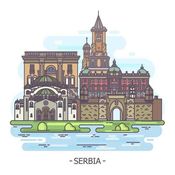 Serbian landmarks, Serbia architecture monuments, tourism theme — Stock Vector