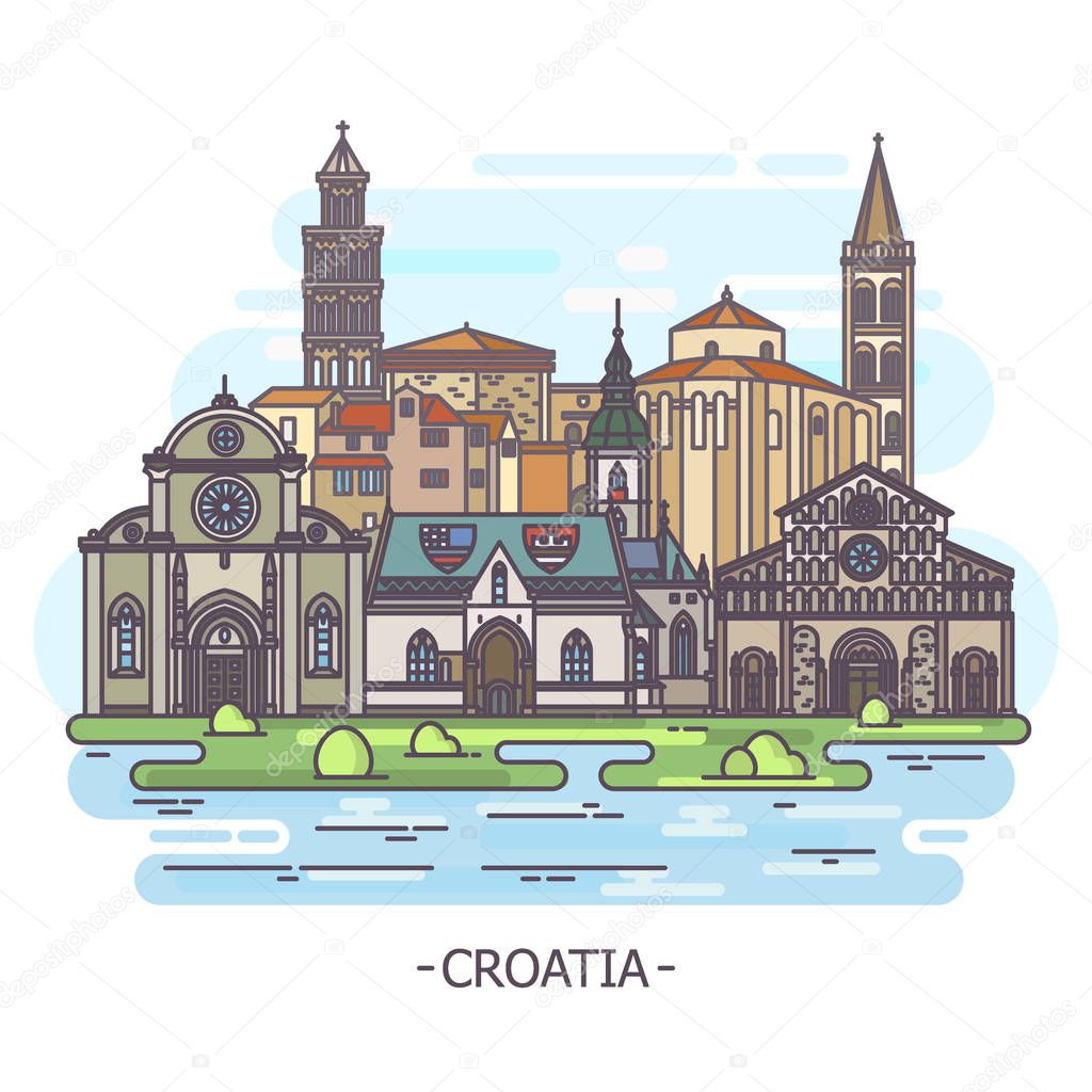 Historical landmarks of Croatia, architecture, tourism theme