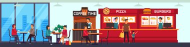 Süpermarket katta bir yemek ya da ısırık var, Cafe ve lokanta salonu