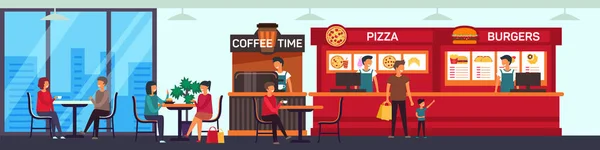 Καφε Και Fast Food Shop Στο Πάτωμα Του Σούπερ Μάρκετ — Διανυσματικό Αρχείο