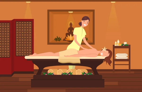 Vrouw bij massage therapeut kabinet. Schoonheidssalon — Stockvector