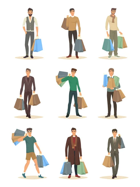 Közben shopping csomaggal elszigetelt emberek csoportja — Stock Vector