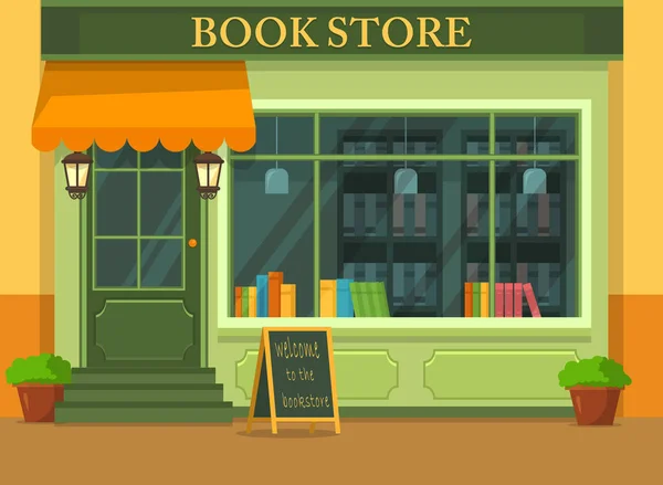 Librería o tienda con libros, escaparate de la tienda — Vector de stock