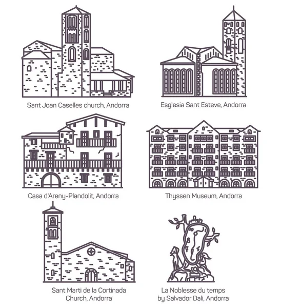 Андорра замок ландшафту та церкви Орієнтир набір. — стоковий вектор
