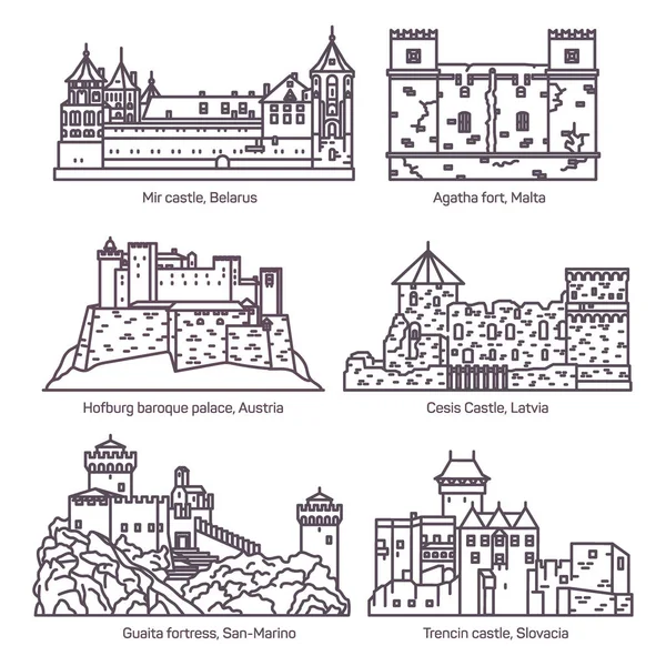 Arquitectura castillo y fuerte edificios de la Edad Media — Vector de stock