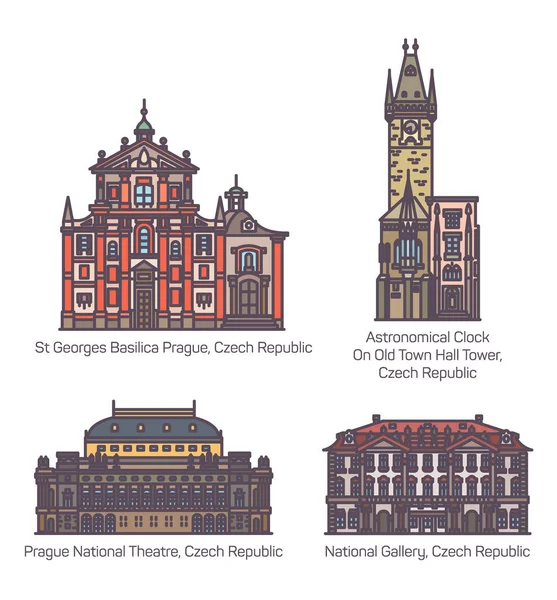 Conjunto de edificio emblemático de la República Checa aislado — Vector de stock