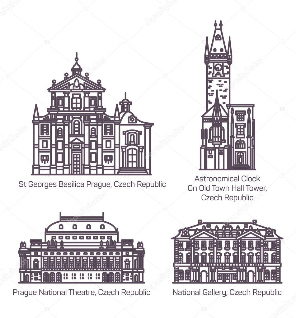 Set of isolated Czech republic landmark building
