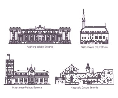 Set of isolated Estonia or Estonian old buildings clipart