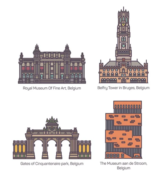 Conjunto de monumentos arquitectónicos belgas o belgas — Vector de stock