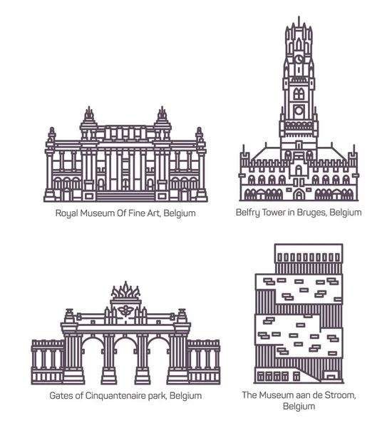 Conjunto de edificios famosos aislados de Bélgica — Vector de stock