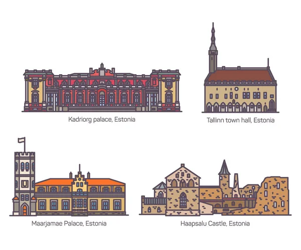 Estonia building landmarks. Castle or palace set — Stock Vector