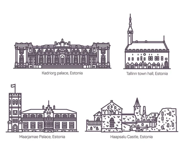 Conjunto de edificios antiguos aislados de Estonia o Estonia — Vector de stock