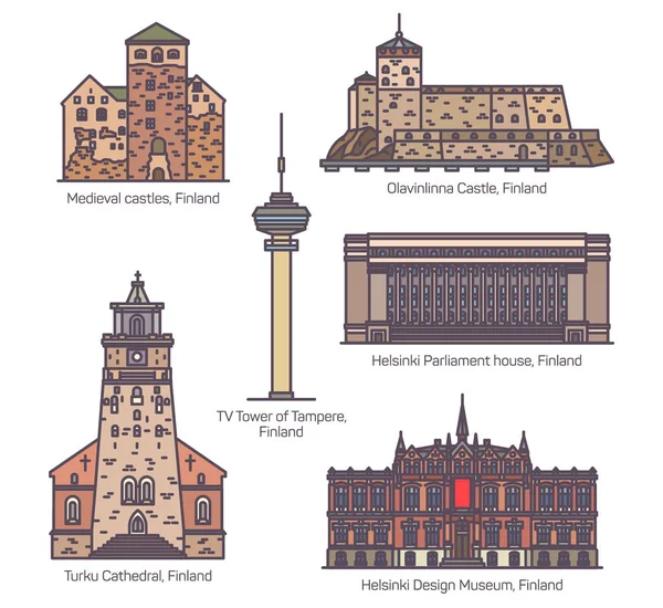Zestaw izolowanych zabytków architektury Finlandii — Wektor stockowy