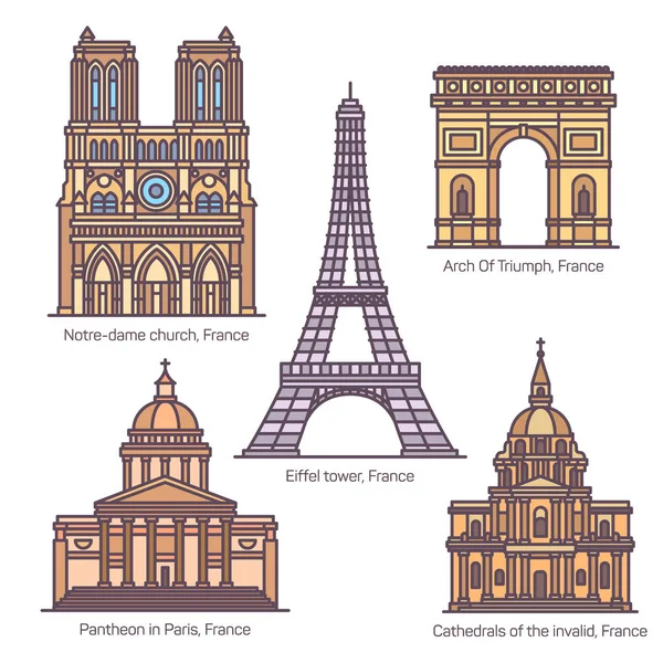 Famous landmarks of France. French sightseeing set — Stock Vector