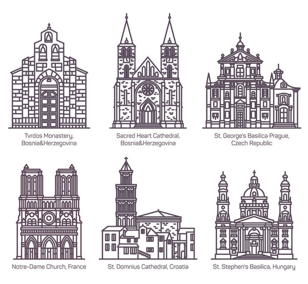 Set of isolated cathedrals and church, basilica