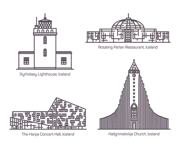 Исландская или исландская архитектура в тонкой линии — стоковый вектор