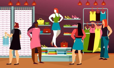 Giyim, moda, kadın için kumaş dükkanı. Manken