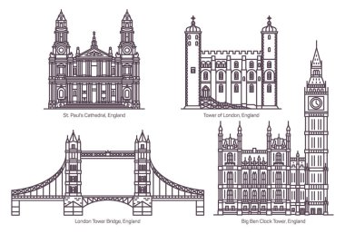 İngiltere veya İngiltere ünlü mimari simgeleri seti