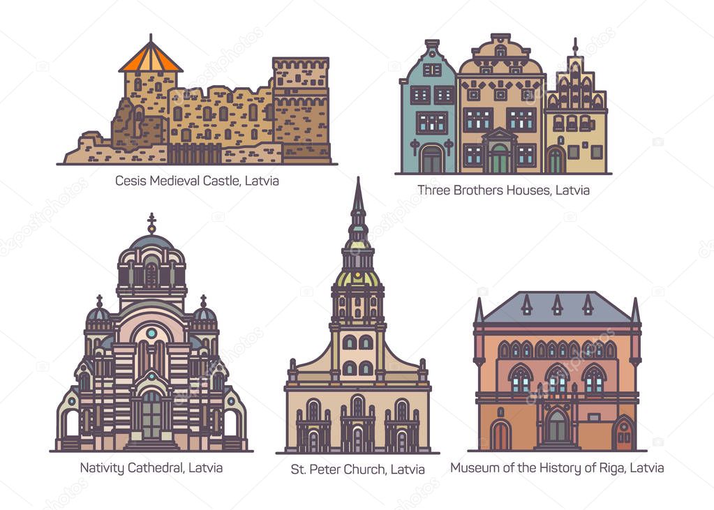 Set of isolated Latvia architecture