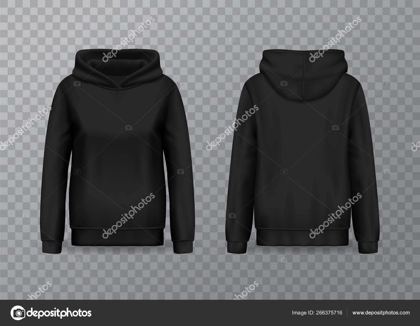 blank black hoodie front and back