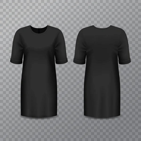 Vestido de mujer negro realista o camisa larga — Vector de stock