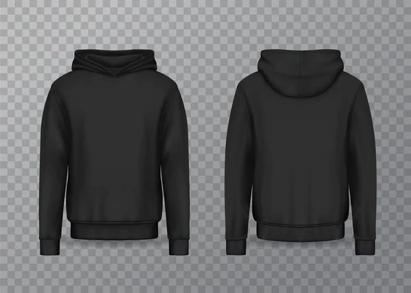 Realistischer Männer Kapuzenpullover oder schwarzer 3D Kapuzenpulli, Sweatshirt — Stockvektor