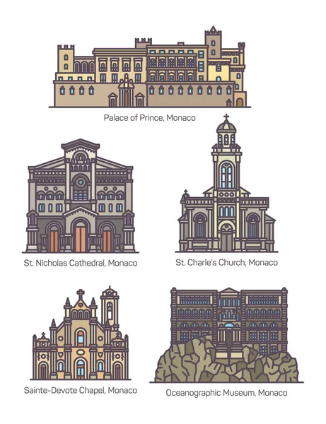 Conjunto de hitos aislados del Principado de Mónaco — Vector de stock