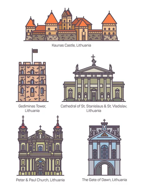 Serie di edificio di architettura isolato della Lituania — Vettoriale Stock