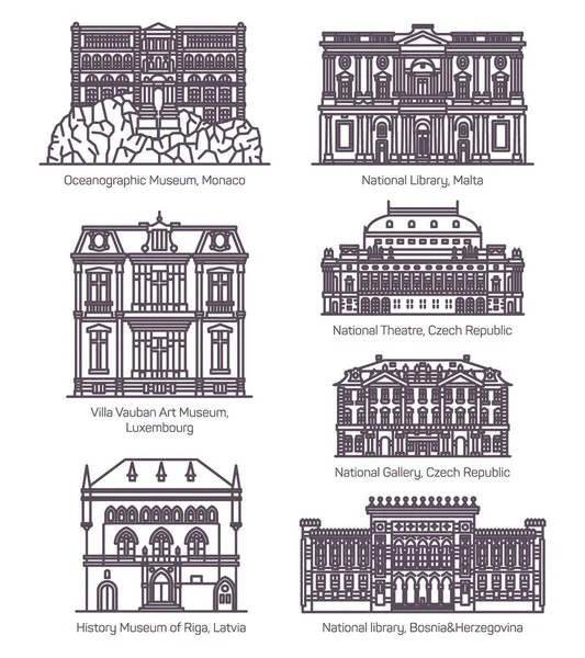 一套著名的欧洲文化建筑. — 图库矢量图片