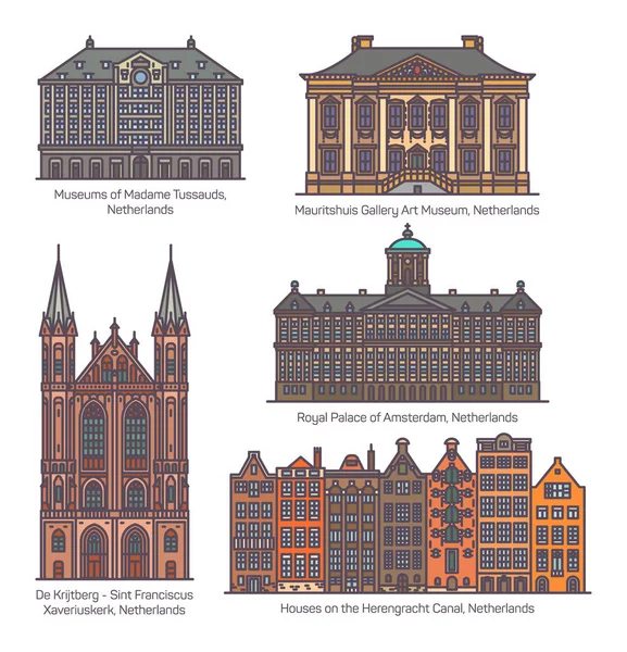 Conjunto de edificios aislados de Holanda o Holanda — Vector de stock