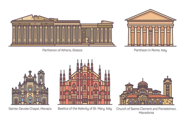 Az Európai vallásépítmények színhalmaza — Stock Vector
