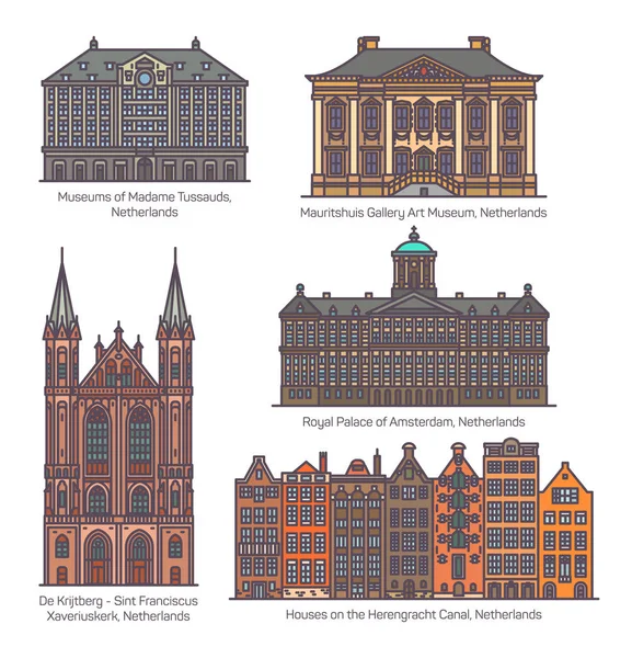 Conjunto de arquitectura holandesa o holandesa en línea — Archivo Imágenes Vectoriales