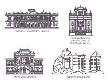 Architecture landmarks of Slovenia in thin line clipart
