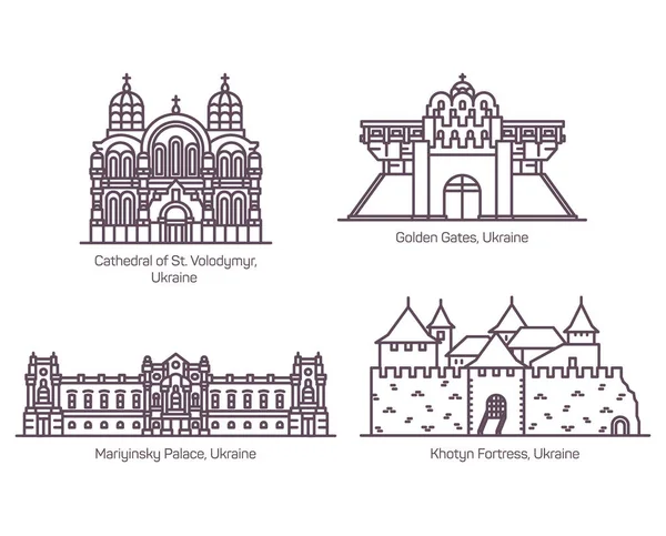 İnce çizgi Izole Ukrayna ve Kiev yerler