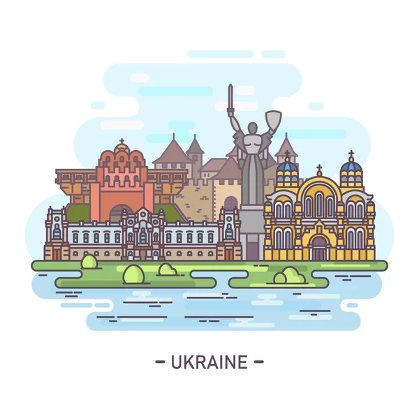 Панорама України Знамениті пам'ятки в черзі — стоковий вектор