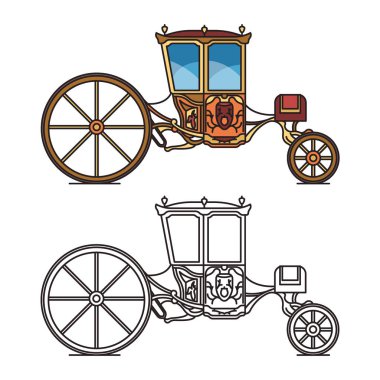 Vintage carriage for wedding, royal horse chariot clipart
