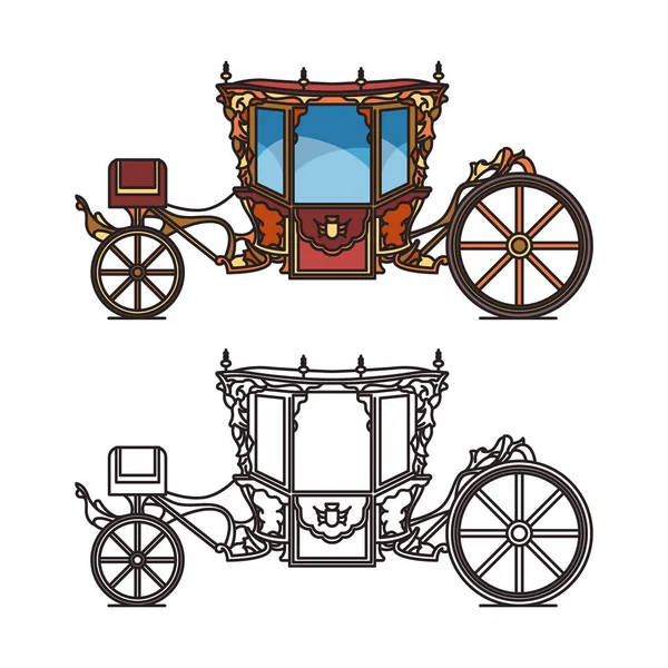 Carruaje de la reina o carro de boda retro, buggy — Vector de stock