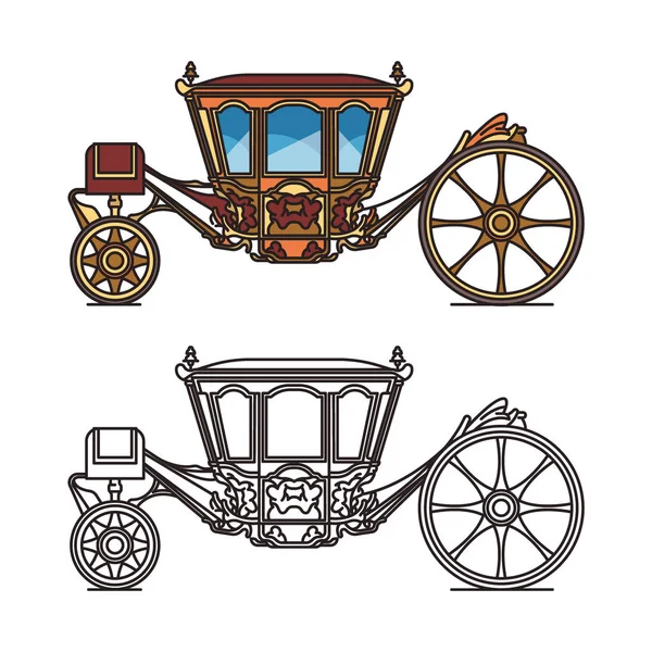 Esküvői Chariot, középkori királyi hintó ikon. — Stock Vector