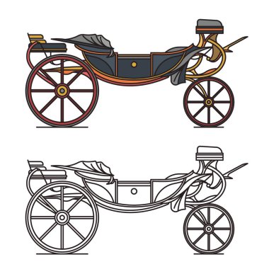 Retro cab or vintage carriage, medieval chariot clipart