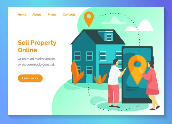 Agência corretor imobiliário, vender propriedade on-line — Vetor de Stock