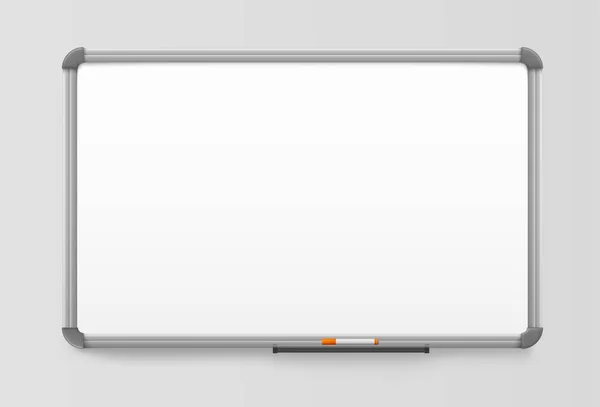 Tableau blanc, cadre en plastique de tableau de bureau, réaliste — Image vectorielle