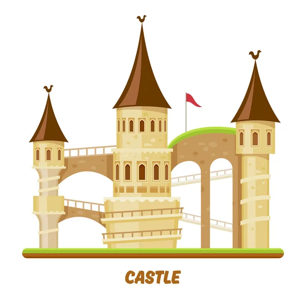 Castillo medieval, torre de palacio de hadas, fuerte de fantasía — Vector de stock