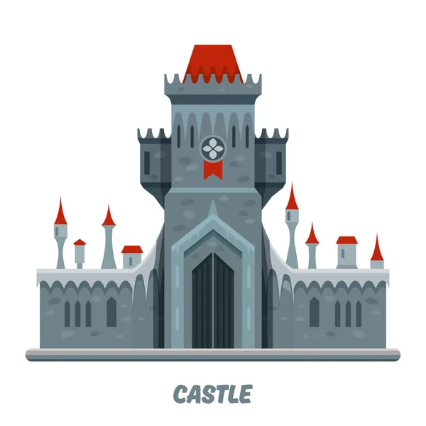 Fortaleza de castillo medieval o palacio de ciudadela de piedra — Vector de stock